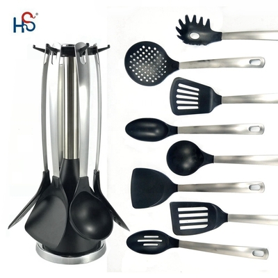 Неприкасающиеся 7PCS нейлоновые кухонные принадлежности с ручкой из нержавеющей стали